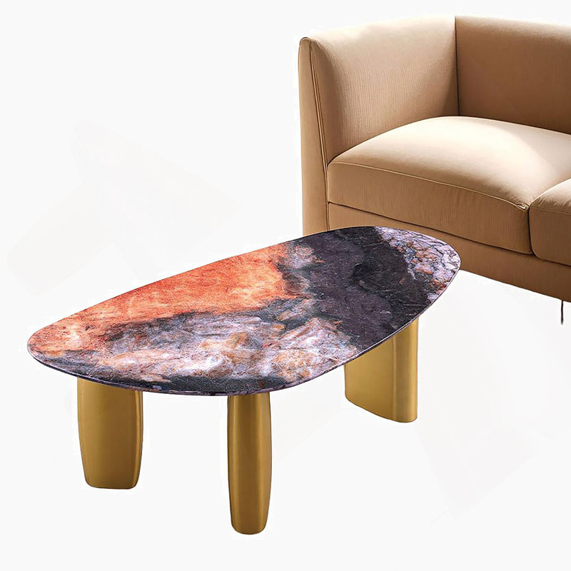 Table basse de style contemporain avec plateau en pierre frittée, Noir/gris