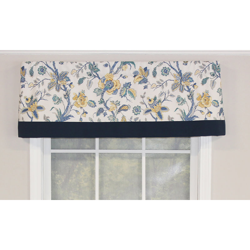 Gianna Floral Cotton Blend Scalloped Window Valance with Contrast Banding