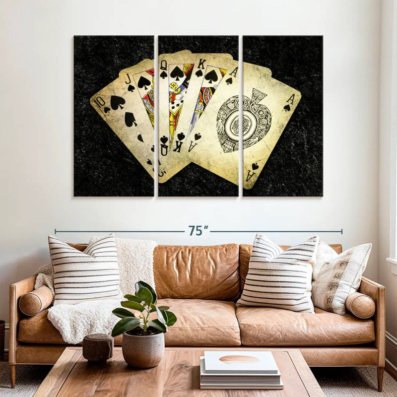 Poker Spade - 3 pièces sur toile tendue, H 42 po x l 65 po x P 1,25 po