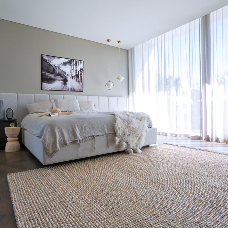 Gemini No Pattern and Not Solid Color Hand-Loomed 6'7" x 9'8" Wool/Cotton/Jute Area Rug in Cream Mix, Rectangle 6'7" x 9'8"