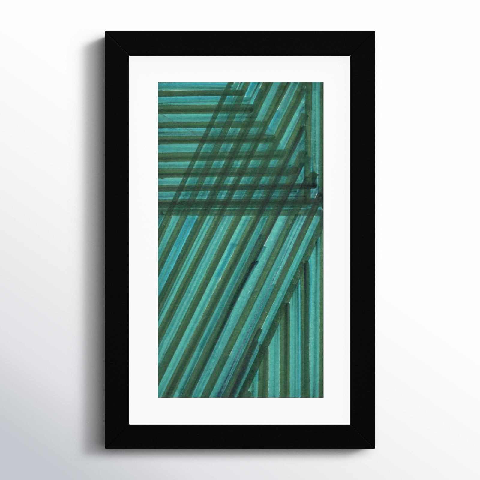 Line Study Blue by Charles Mcmullen, Black Framed Paper, 14.12" H x 9.12" W x 0.88" D