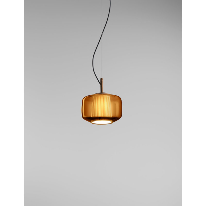 Plisse' Suspension L22CC UL, 5" H x 7" W x 7" D, Dark Amber;Ivory White, Matt Bronze 2
