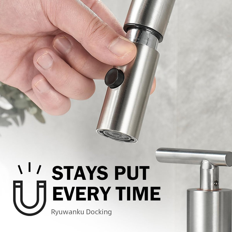 Brushed Nickel Pull Down Bathroom Faucet With Pop-Up Drain, 8 Inch Widespread Bathroom Faucet 3 Hole With Pull Down Sprayer 2 Modes, 8'' Brushed Nickel Bathroom Faucet With Supply Lines