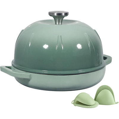 Davivy 5QT Cast Iron Dutch Oven with Lid & Silicone Oven Gloves Green
