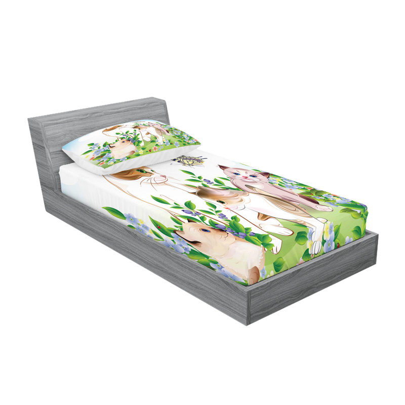Ambesonne Cartoon Fitted Sheet & Pillow Sham, Multicolor, Twin XL Sheet Set + 5 Additional pieces