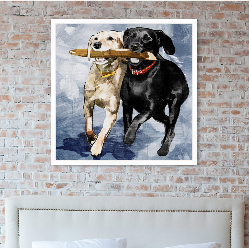 Chiens et chiots «Playtime Blue», reproduction d'art sur toile, H 26 po x l 26 po, Impression encadrée, Photo