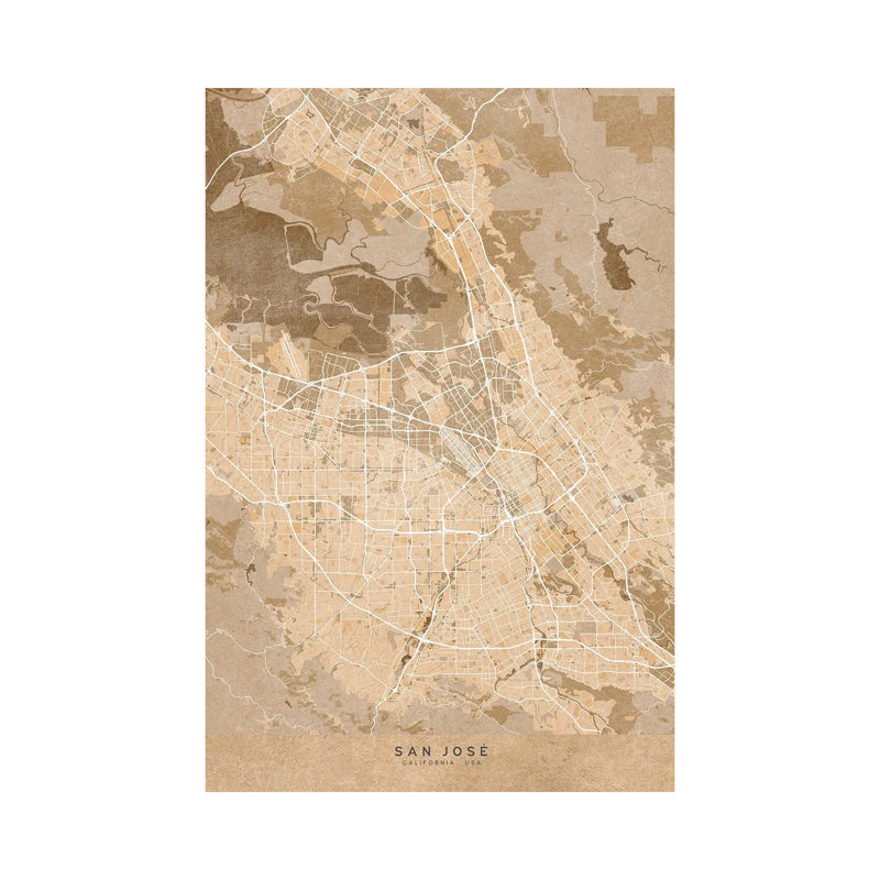 Map Of San Jose (Ca, USA) In Sepia Vintage Style by Blursbyai - No Frame Gallery-Wrapped Canvas Giclée on Canvas