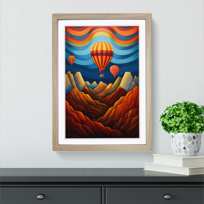 Hot Air Balloon Art Deco No.2 - Framed Print, Oak Framed, 64cm H x 46cm W x 2cm D