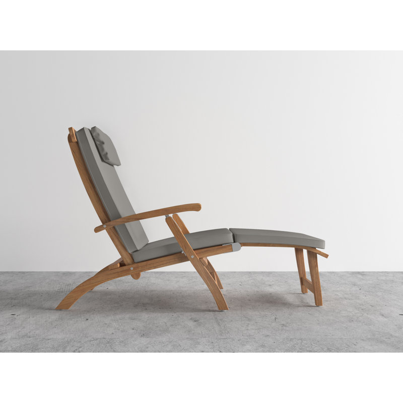 Cripe Anders Teak Outdoor Folding Lounge Deck Chair, Charcoal Grey Sunbrella®