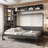 Full Murphy Wall Bed with Sofa, Shelves, USB and Light, Gray