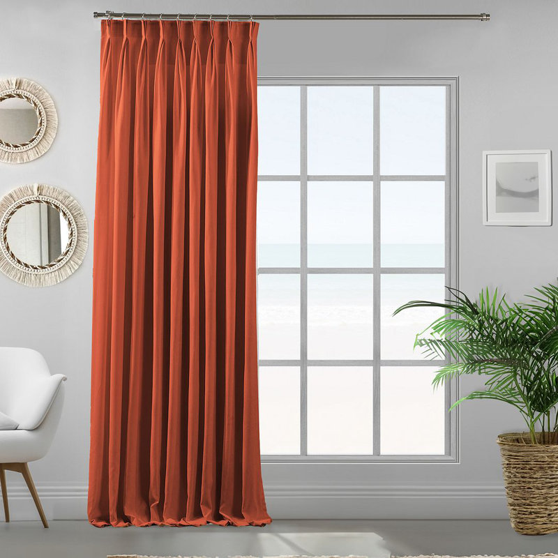 Double Pinch Pleat Extra Long & Extra Width Decorative Single Curtain Panel, Burnt Orange, 100" W x 95" L