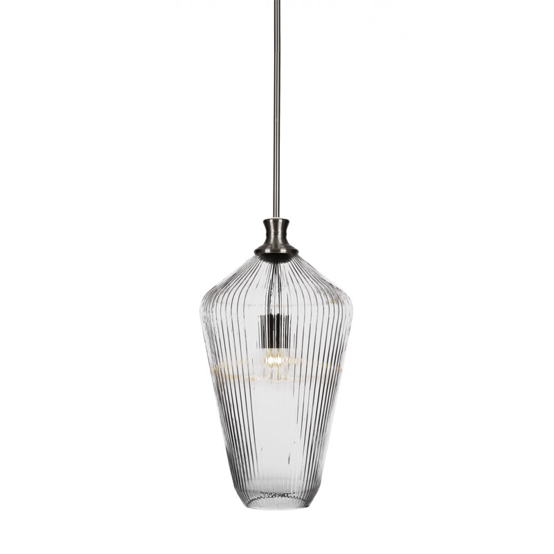 Luminaire suspendu à tige avec verre 11 po Carina, Clair, Nickel brossé