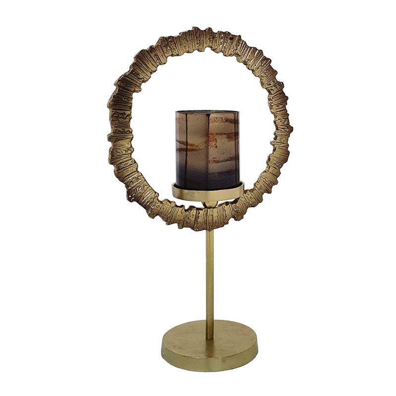 Jenyl Candle Holder, Elegant Round Frame, Gray-Copper Glass, 21 Inch, 20.5'' H x 12.2'' W x 6'' D