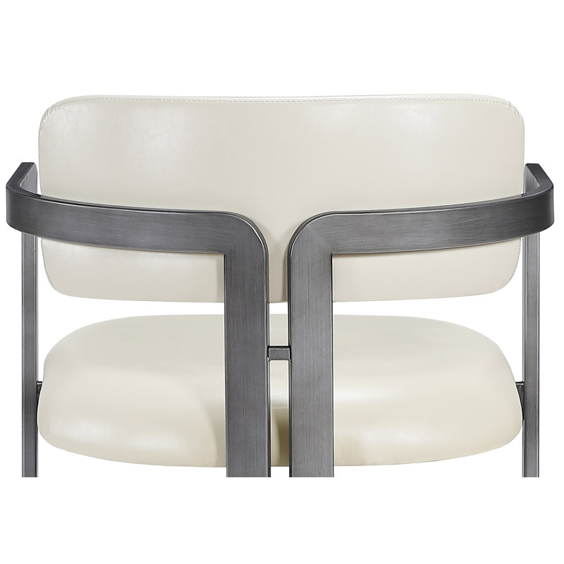 Tabouret de comptoir Asenath, Noir brossé, Crème végétalien en cuir