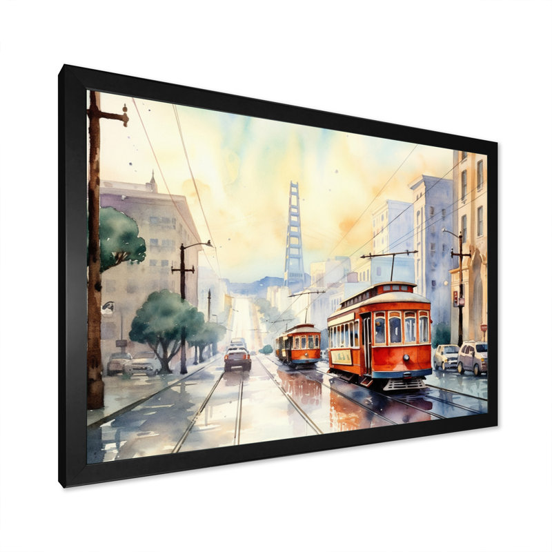 San Francisco Street Car, reproduction d'art sur toile, H 34 po x l 44 po x P 1,5 po, Cadre photo noir