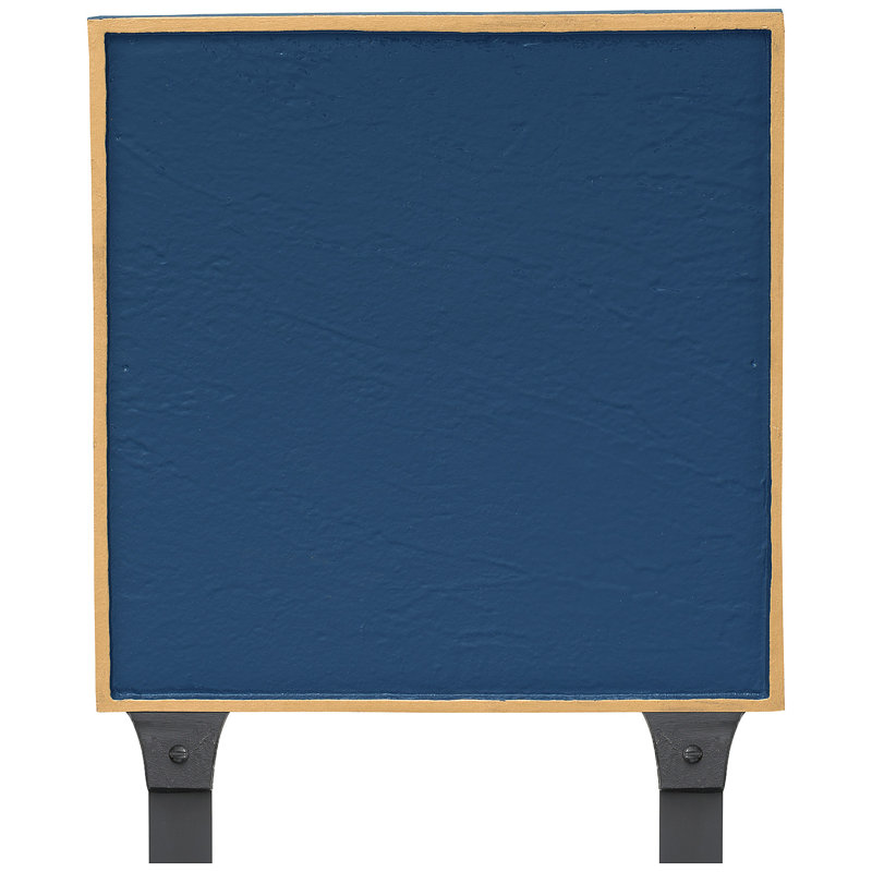Plaque d'adresse classique carrée classique à deux lignes avec piquets de pelouse, Bleu de mer / doré, Oui