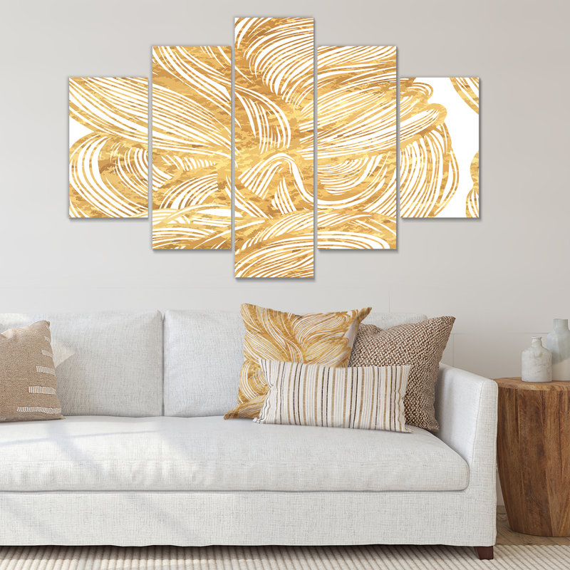 Décoration murale ajourée décorative dorée moderne - 60 x 32 - 5 panneaux