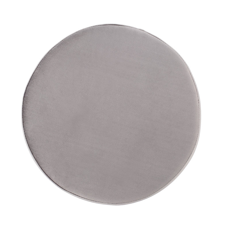 Gray Velvet Round Ottoman Foot Stool with Metal Base