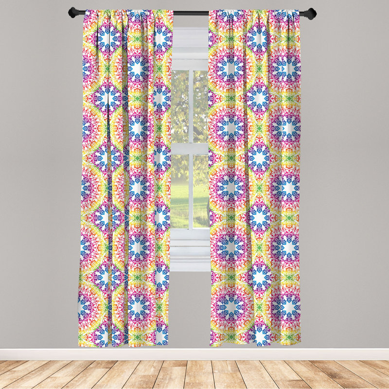 Ethnic Damask Semi-Sheer Rod Pocket Curtain Panels, 28" x 84"