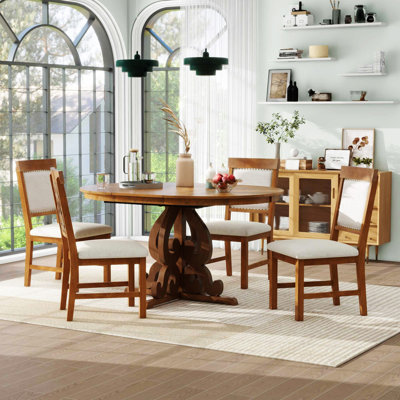 5-Piece Retro Functional Dining Set,Round Table Top with Leaf,dining room set,dinning table set -  Lark Manor™, DAAF10D1D35D45C59784E6CA42113C61