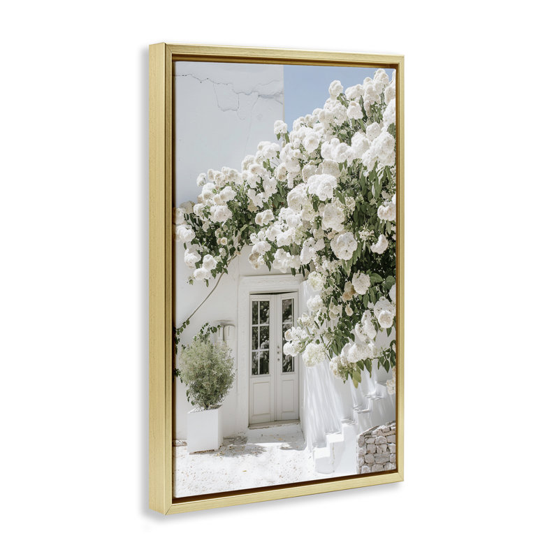 «White Architecture Garden», toile flottante encadrée noire par RB, Cadre flottant métallique doré, H 31 po x l 21 po
