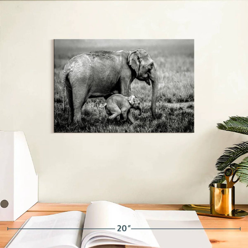 Brampt Elephant And Its Young In Assam, 8" H x 12" W