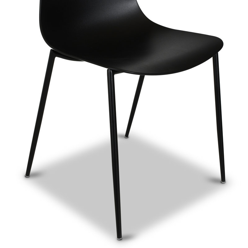 Black Plastic Armless Indoor/Outdoor Dining Chairs with Metal Legs, Set of 4