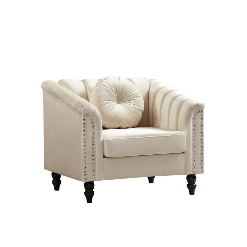 Sofa Chair-canapé, Flannel Accent Chair With Pillow For Living Room, White, White