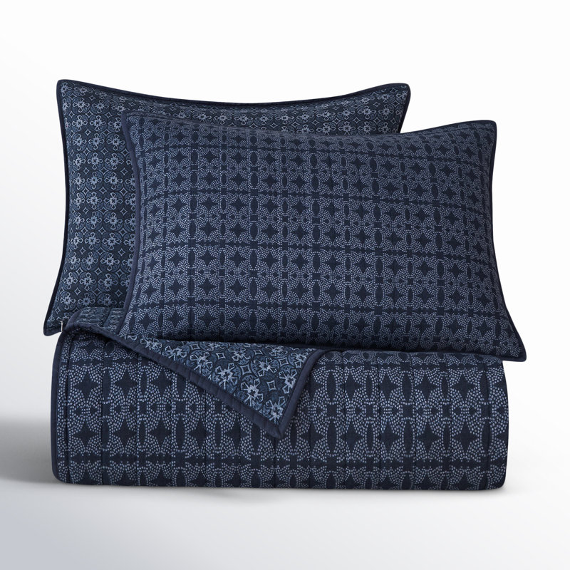 Indigo Blue Cotton Twin Reversible Quilt Set