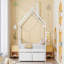 Lit simple en bois avec tiroirs, blanc