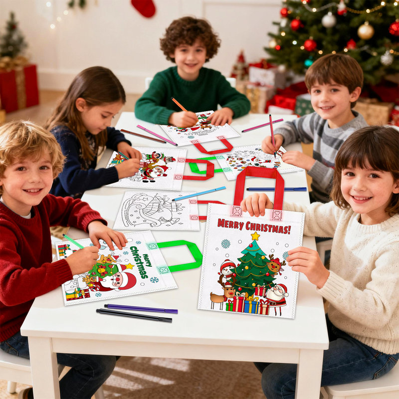 Grand sac de Noël à colorier, 24 pièces Merry Christmas