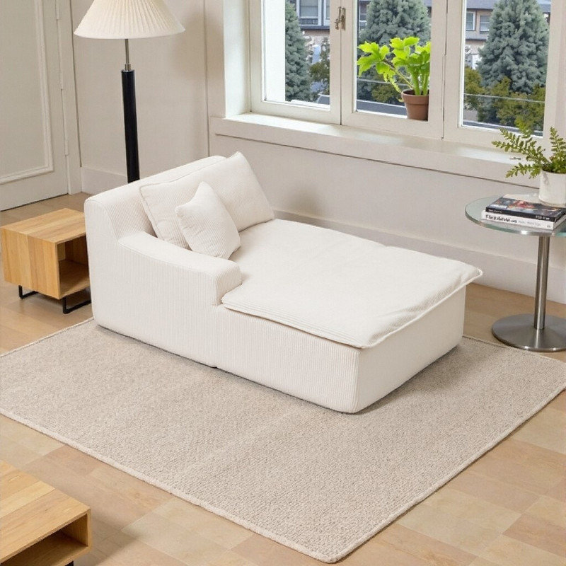 Canapé-lit réversible avec accoudoirs et fauteuil en velours côtelé sans assemblage, Beige