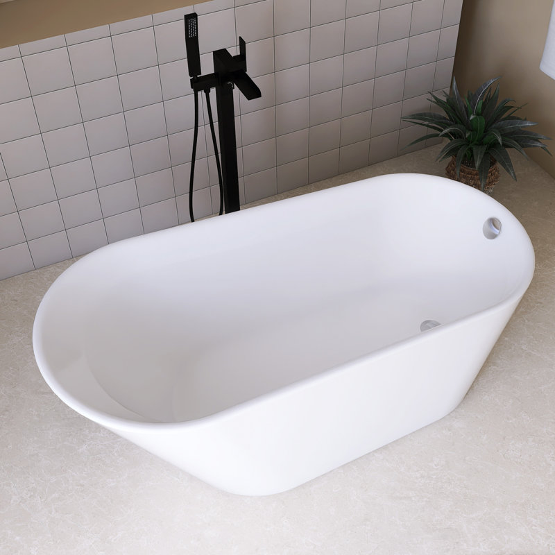 Baignoire de trempage autoportante 61 po en acrylique blanc brillant 61 po
