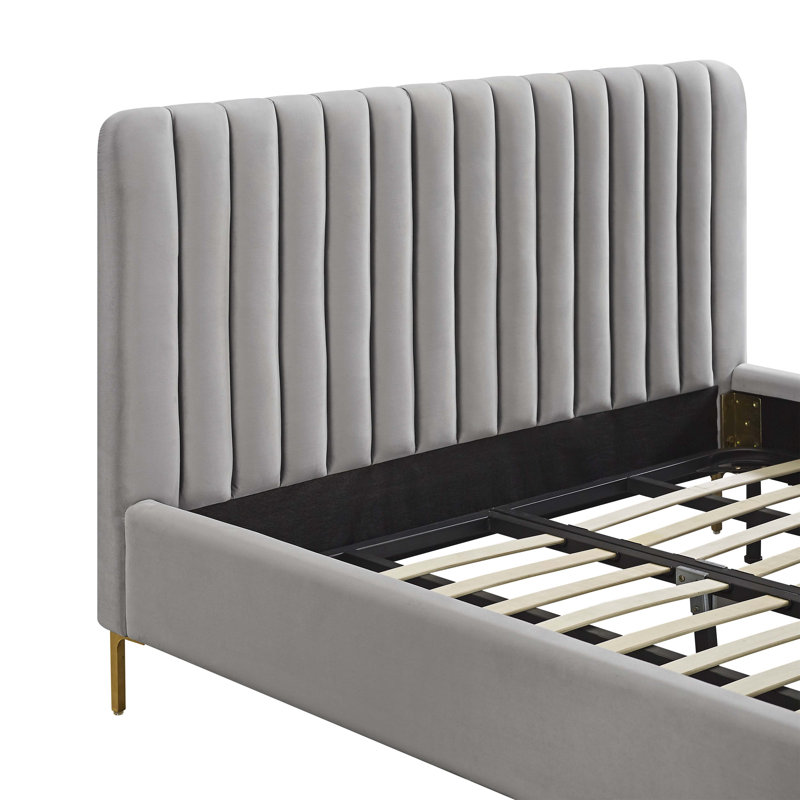 Lit plateforme tapissier Robbinsdale, Velours gris clair, Double
