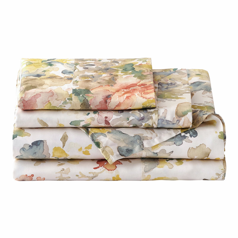 Eucalyptus Red Cream Green Floral Garden Botanical Rose Print  Classic Chic Casual Sheet Set