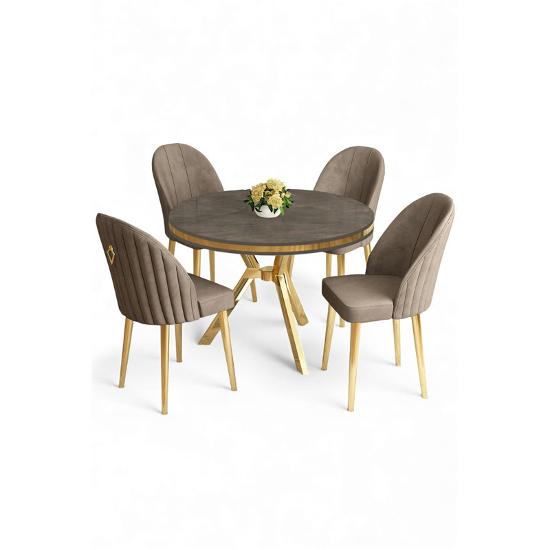 Ensemble de table et chaises de salle à manger (5 pièces), Anthracite, Cappuccino, Gold