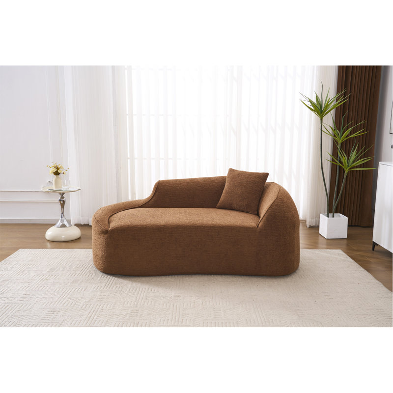 Méridienne courbée à compression avec méridienne intérieure moderne en chenille avec canapé-lit à assise profonde et 1 coussin, canapé-lit pour salon, chambre à coucher, appartement, caramel.