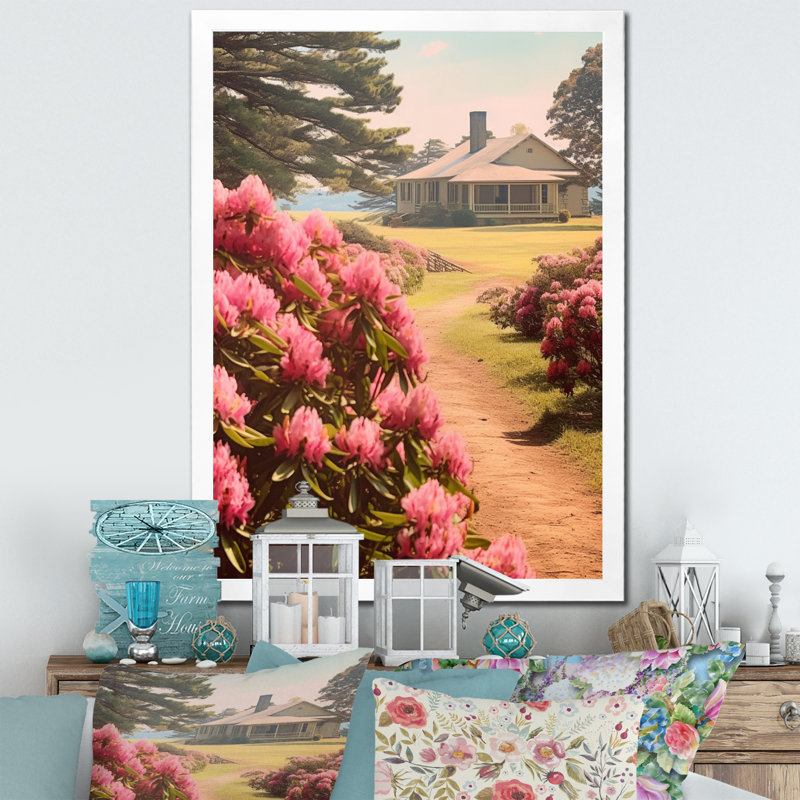 «Rhododendron Blooms At Farm V», reproduction sur toile, H 20 po x l 12 po x P 1 po, Cadre simple blanc