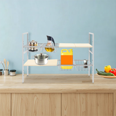 Organisateur sous évier réglable en acier inoxydable pour armoire de cuisine, tablette avec 4 paniers