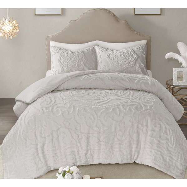 Superior Lyron Cotton Blend Woven Jacquard Floral Scroll Bedspread Set Off White / Queen
