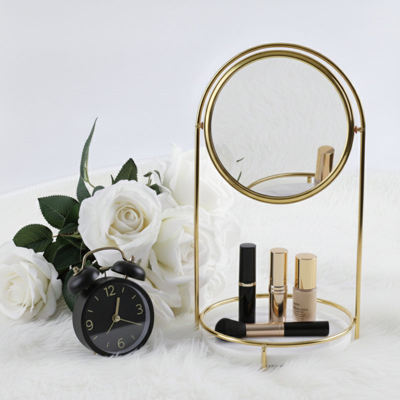MaKee Flat Freestanding Vanity Mirror with Shelves