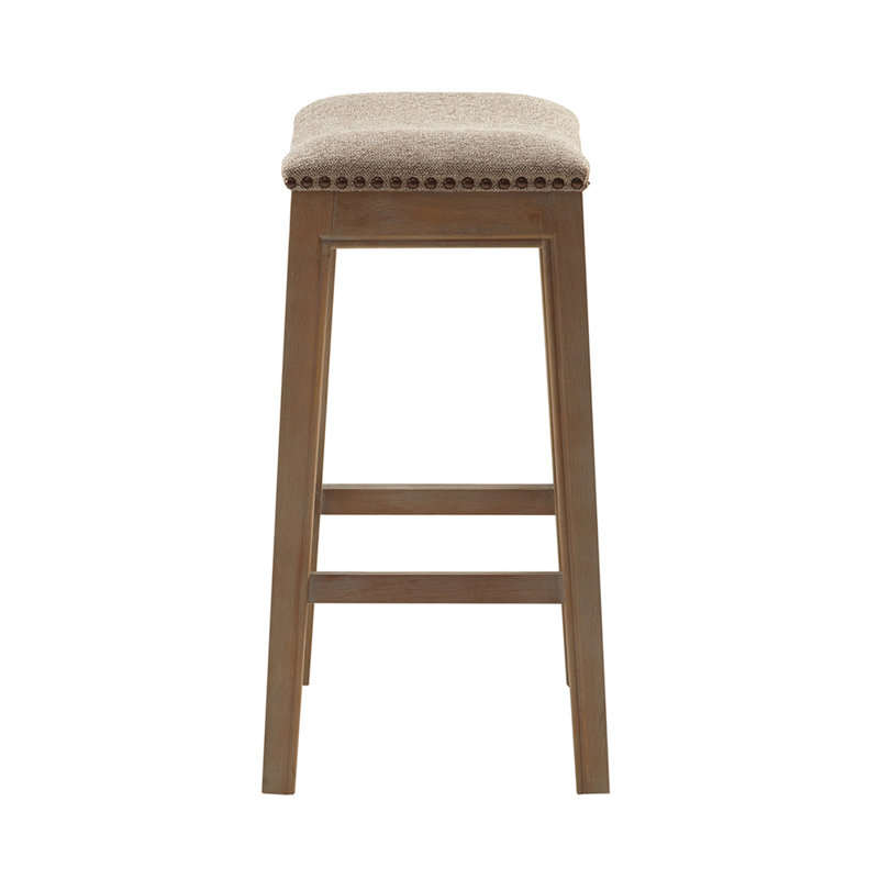 Tabouret de comptoir Saddle avec structure en bouleau récupéré et plaque distinctive, Lin lin, Brun