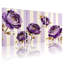 Plantes et fleurs fleurs mauves avec feuilles dorées sur fond rayé, ensemble de 3 impressions d'art sur toile-552758421