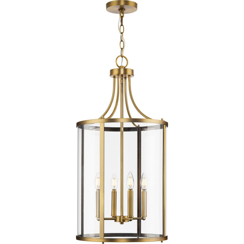 Luminaire suspendu cylindrique de style lanterne à 4 lumières Hejan, Laiton rétro