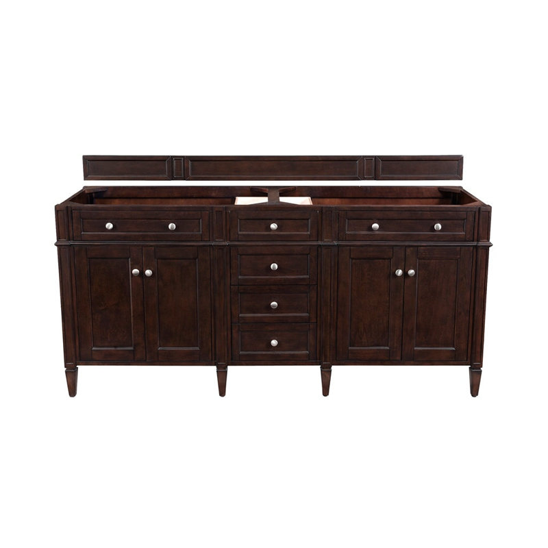 Brittany 72" W Double Vanity, Burnished Mahogany, 8" Widespread, Carrara White