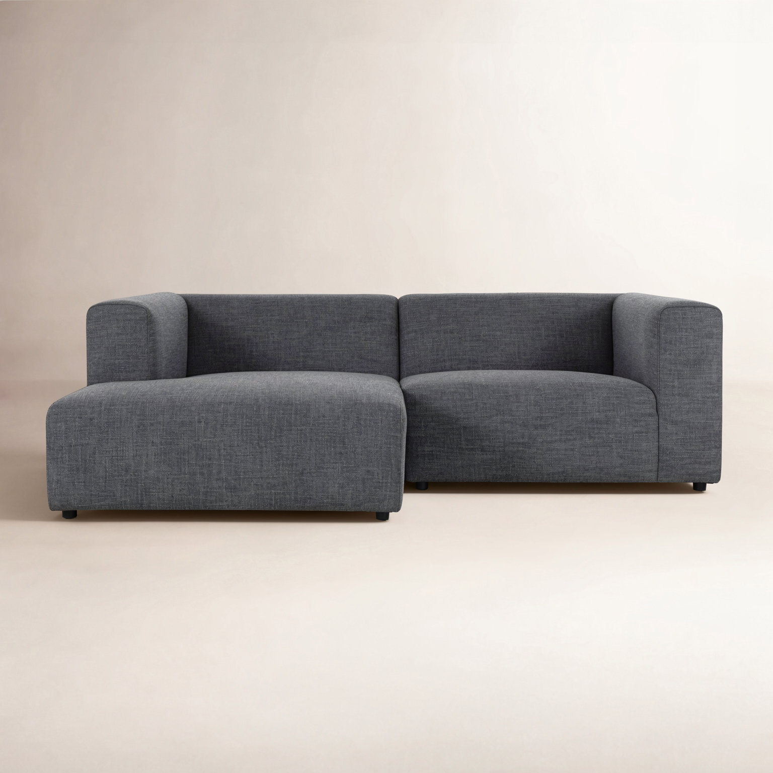Upholstered Chaise Sectional, Saxon Charcoal Polyester Blend, Left Hand Facing