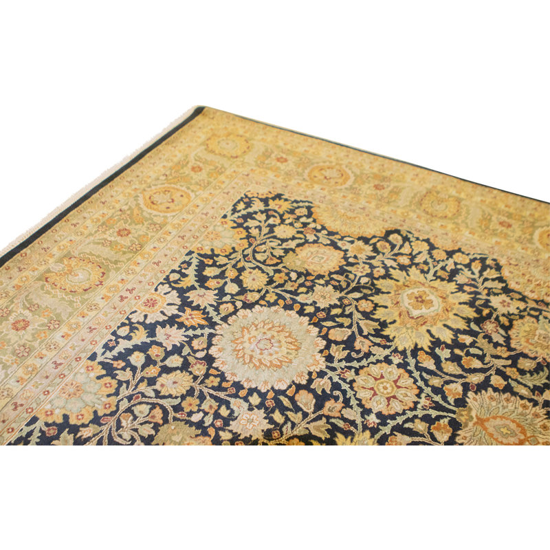 Tapis noir et vert noué à la main de haute qualité