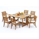 6 Seats 7 Pcs Grade-A Teak Wood Dining Set: 60" Square Rectangle Butterfly Table And 6 Arbor Stacking Chairs (2 Arm & 4 Armless Chairs) #11AB1402