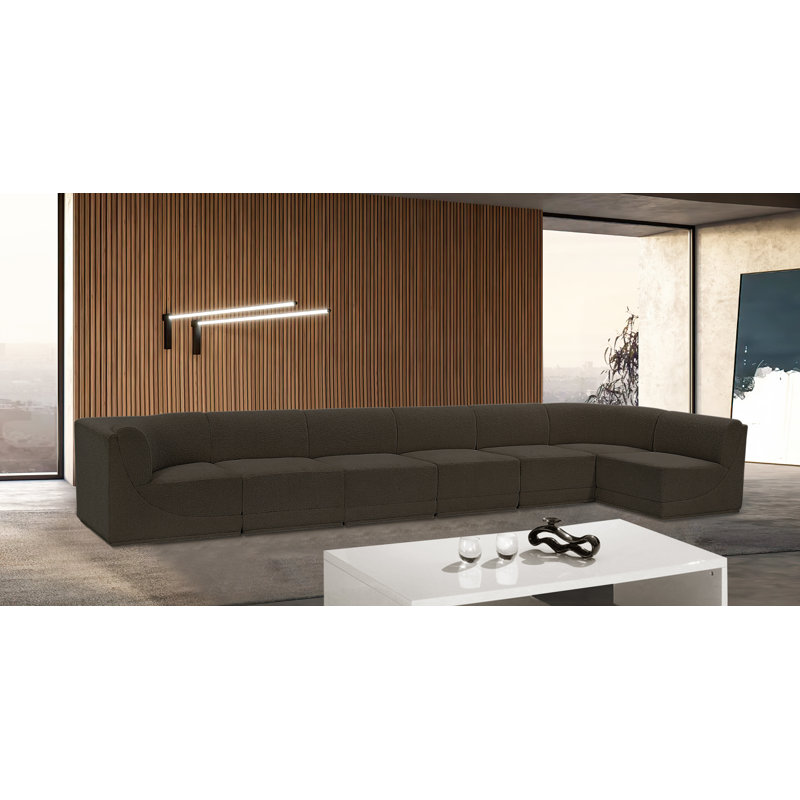 Canapé modulaire rembourré 7 pièces Ollie, Tissu brun bouclé