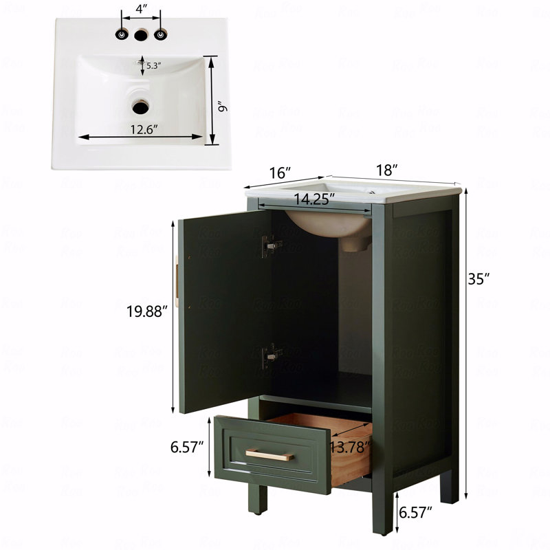 Meuble-lavabo autoportant simple avec comptoir, Vert